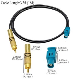 TUOLNK Fakra to RCA Cable Fakra Z Male to RCA Male Pigtail Cable RG174 Extension Cable for Car Telematics GPS Navigation 3.3ft (1M) Coaxial Cable 2 Pack