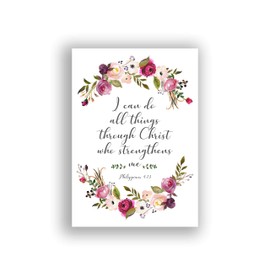 Philippians 4 13 Print, I Can Do All Things Through Christ Who Strengthens Me Poster Art A4 UNFRAMED, Crafty Cow Design