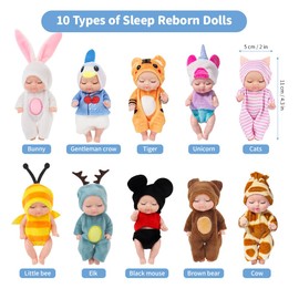 KBIBCK Pack of 10 Mini Baby Dolls, Mini Reborn Dolls, 4 Inch Reborn Baby Dolls, Newborn, Newborn Reborn Baby, Baby Dolls Accessory Set, Realistic Small Doll, Miniature Doll Toy for Girls Children