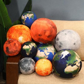 Sun, Moon, Mars and Earth Plush Cushion, Universe Series Plush Toys Realistic Stellar Planets Cuddly Toy (Light Blue Earth, 17 cm)