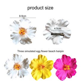 Aikeis 3 Pieces Hawaiian Flower Hair Clips Women Frangipani Hair Clips 3.5 Inch Artificial Flower Clips for Holiday Beach Party (White, Yellow, Pink)