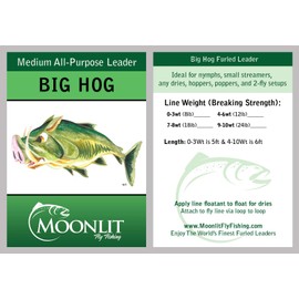 Big HOG (7-8wt) Medium All-Purpose Fly Leader - Dries/Streamer/Nymph (Quality Moonlit Furled Leader Made in The USA)