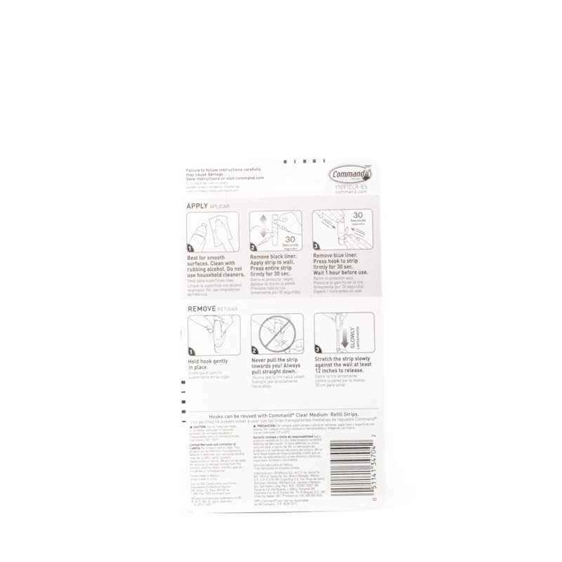 Command Clear Medium Hooks, 3lb Capacity, 2/pk