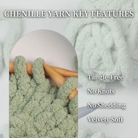 Dololoo Chunky Yarn for Hand Knitting,Jumbo Big Thick Chunky Chenille Yarn for Crocheting, Super Bulky Chunky Knit Blanket Yarn, 8 Skein (32 yds，8.8 oz Each Skein), Pale Green