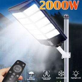 Unbranded 990000000LM Commercial Solar Street Light Dusk-Dawn Parking Lot Road Lamp w/Pole