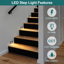 kadision 3 Color Low Voltage 12V-24V LED Step Lights Indoor and Outdoor, 3.5W 175lm Stair Light, Aluminum Oil Rubbed Bronze, 12 Pack
