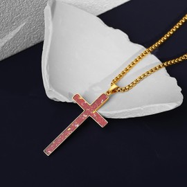 COYATE Opal Cross Necklace for Men Women, Silver Tone Gold Plated Stainless Steel with Simulated White/Blue/Green/Red Opal Cross Pendant Faith Necklace, 24Inch Box Chain and 18+2Inch O Chain