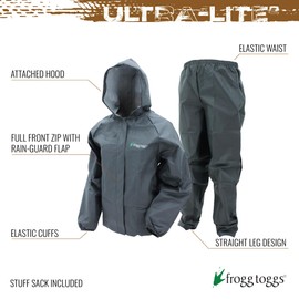 FROGG TOGGS Youth Ultra-Lite2 Waterproof Breathable Rain Suit, Large Black