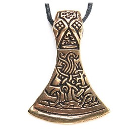 Celtic Axe Bronze Pendant Necklace Jewellery, incl black cotton sting, Pendant total length: 4.5cm