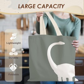 LUVADIAN Canvas Tote Bag Aesthetic, Dinosaur Gifts for Women, Gifts for Dinosaur Lovers, Cute Dinosaur Dino Tote Bags for Women, Reusable Grocery Bags Shopping Bags, 195-YC-FBB