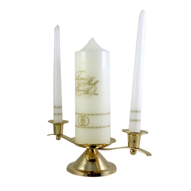 Gold Toned Unity Candle Holder for Wedding Ceremony, 12 Inch