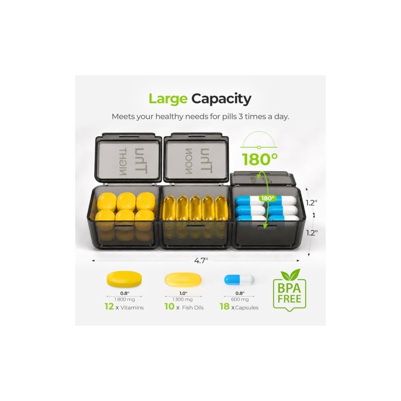 AUVON Weekly Pill Organiser 3 Times a Day, Face-Up Labels