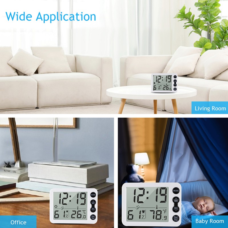 Digital Indoor Thermometer & Hygrometer with Clock LCD Display ℃/
