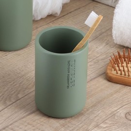 Chic Matte Green Bathroom Tumbler - Polyresin Toothbrush Holder, Modern Accessory for Vanity Countertop (Green, Tumbler Only)