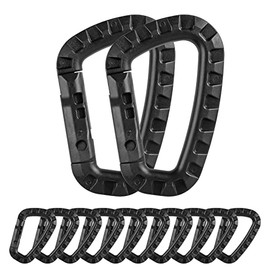 Tactical Carabiner Keychain - 12 Pack Hard Polymer Carabiners D Rings Light Weight Spring Snap Gear Clip Utility Hooks Backpack Hanging Buckle for Outdoor Travelling Camping Hiking Fishing Black
