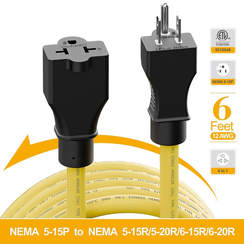[6-Feet] 12AWG 15 Amp Household AC Plug to 20 Amp