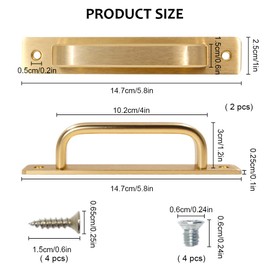 Gold Solid Metal Door Handle Handles with Plates and Screws 147mm Punch Free Aluminum Alloy Sliding Gate Pulls for Cabinet Wardrobe Drawer (Pack of 2)
