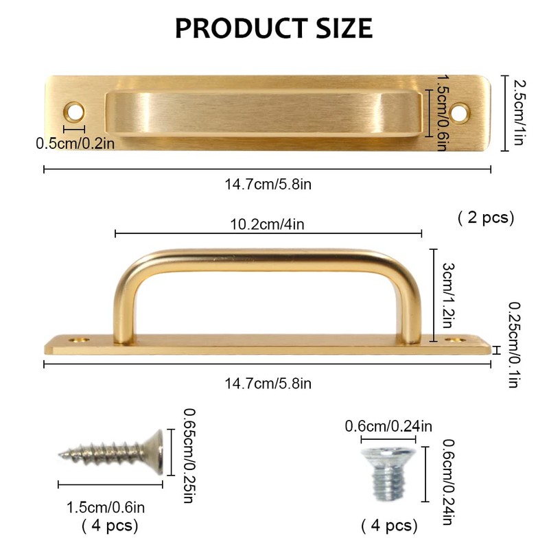 Gold Solid Metal Door Handle Handles with Plates and Screws