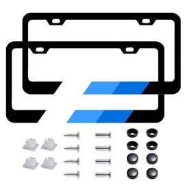 2Pcs Tri-Color License Plate Frames for Toyota, Metal Black License Tag Plate Universal Fit for Cars, Trucks and SUVs (WhiteBlueBlue-Down)