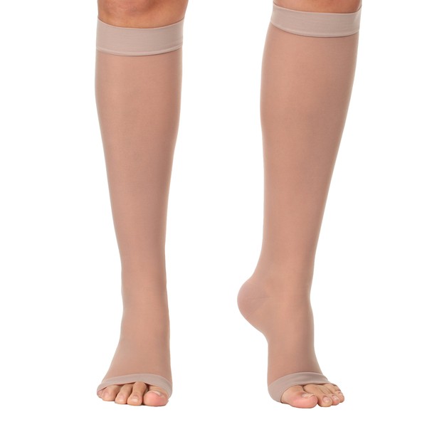 Sheer Woman's Knee-Hi Medium Support Sheer Open Toe Medium Nude