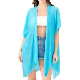 Belle Dame Women’s Sheer Chiffon Draped Kimono Loose Cardigan Casual Dress Beach Cover Up (Free Size) (CL335)