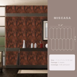 Miscasa 6-Sheet Peel and Stick Backsplash Wall Tiles for Kitchen Bathroom Background Fireplace in Brown Peacock Feather Brick