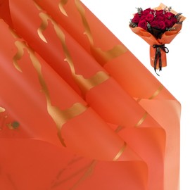 NESCCI 20 Sheet Flower Wrapping Paper - Waterproof Floral Bouquet Wrapping Paper, Florist Supplies Packaging Paper for Wedding Birthday Gift DIY (Marble Orange)