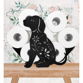 Dog Animal Paper Holders,Black Metal Toilet Tissue Holder,Decorative Metal Paper Holder,Cute Toilet Paper Storage for Bathrooms,FreeStanding Metal Toilet Paper Organizer Hold Extra 8 Rolls