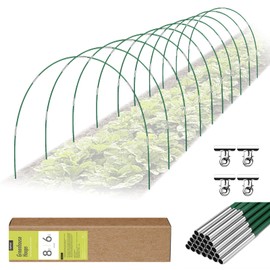 60 PCS Garden Hoops for Raised Beds, Rifny 10 Sets Greenhouse Hoops Kit of 8 FT Long Grow Tunnel, Rust-Free Fiberglass Garden Support Poles for Insect Mesh Netting Freeze Plant Cover (Green)
