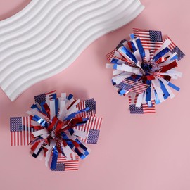 July 4th Metallic Pompom Cheer Bow Barrettes,Patriotic American Red White and Blue Hair Clips Accessories USA Memorial Independence Day Gifts for Toddler Teen Girls Women Kids