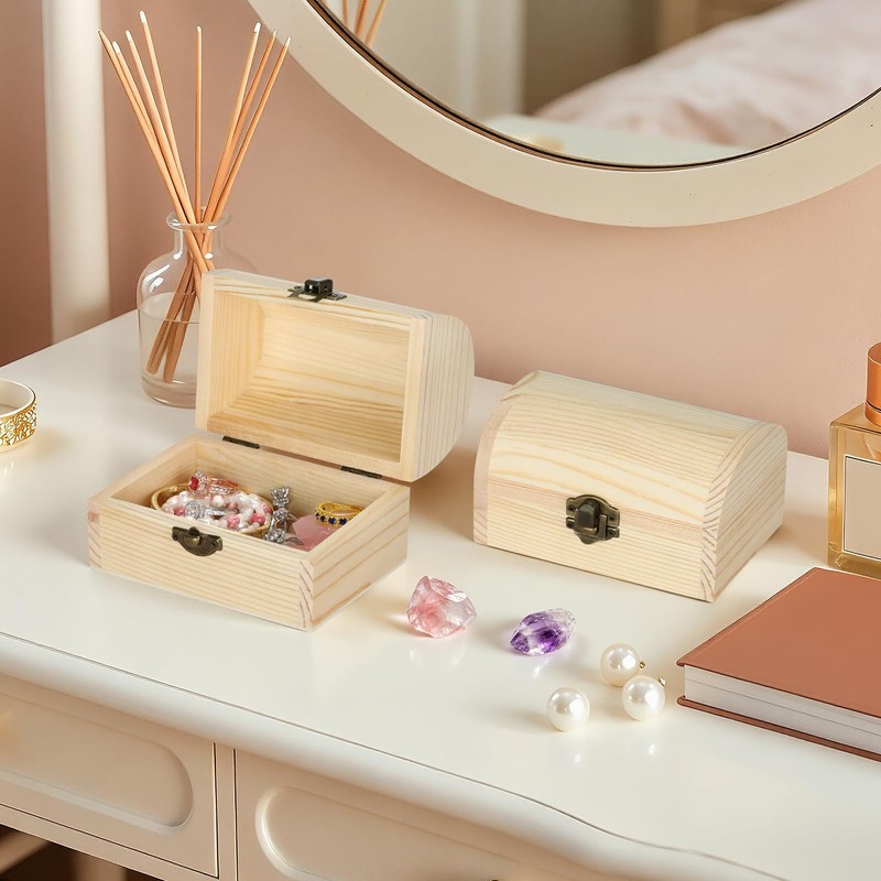 BAOPEND 2 Pcs Unfinished Wooden Treasure Box for DIY Crafts