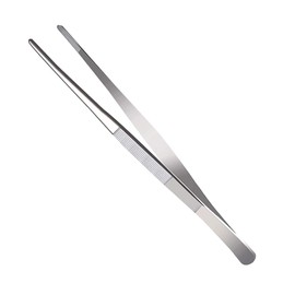 Long Forceps Tweezers, Serrated Bent Tweezers Flat Tips Precision Curved Science Surgical Tongs Jewelers Needle Metal Sewing Sharp Small Kitchen Cooking Tweezers with Teeth Knurled Handles (1PCS)