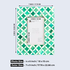 Handicrafts Home 4x6 Photo Frame Green White Bone Mosaic Moroccan Picture Frames - Christmas Gifts New Years Gift