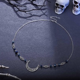 Obmyec Head Jewelry Moon Turquoise Crystal Head Chain Vintage Rhinestone Headpieces Witch Headband chain Hair Jewelry for Women and Girls (S-blue)
