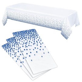 Birthday Tablecloth, Party Tablecloth, Pack of 3, Disposable Tablecloth, Paper, Disposable Tablecloth, 137 x 274 cm, Party Tablecloth, Disposable Tablecloth (White and Blue)