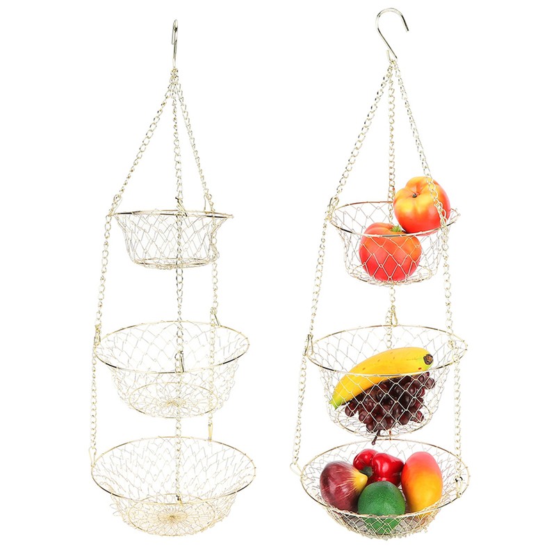 Multifunction 3 Tier Removable Hanging Fruit Baskets Vegetable Storage Organizer