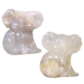 Nupuyai 2pcs Cherry Blossom Agate Mini Crystal Stone Statue Carved Animal Kangaroo Set, Energy Healing Stone Figurine Spiritual Ornament Home Office Decor