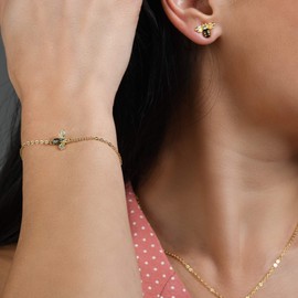 namana Gold Plated Bumble Bee Bracelet for Women and Girls. Cute Gold Bracelet for Women with Cubic Zirconia and Black Enamel. Bumble Bee Jewellery Gifts for Women.
