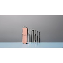 6PCS Stainless Steel Ear Pick Set - 360° Rotating, Double-Ended Ear Wax Remover for Safe & Gentle Adult Ear Care, Premium Home Cleaning Tool Kit (Pink)