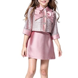 Deerhobbes Design your own Toddler Leather Jacket & Skirt Set - Fall/Spring/Winter Clothes for Toddler Girls | 2pc Outfit (baby pink, 4-5 years)