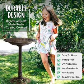 Toolsempire Outdoor Bird Bath, 28" Bird Water Feeder Rustic Resin Bird Bath, Lightweight Birdbaths for The Garden (Copper)