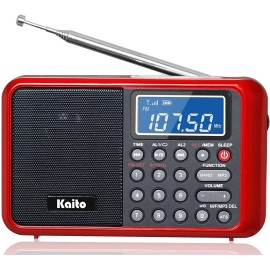 Kaito KA108 AM FM Shortwave Radio with MP3 Player and Radio Recorder - Red