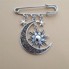 Generic Sun Moon Pendant Brooch, Vintage Style Star Charm Dangle Pin for Man Woman, Classic Crescent Moon Jewelry Accessories