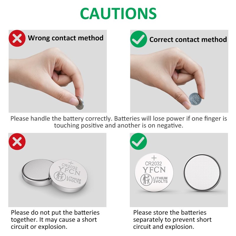 YFCN CR2032 Battery 3V Lithium Batteries 5 Count Pack CR2032