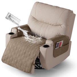 VANSOFY Recliner Chair Covers 100% Waterproof Seat Cover with Arm Reclining Cover Non-Slip Recliner Chair Covers Furniture Protector Washable Slipcover with Pocket for Pets, Dogs(Light Brown，28")