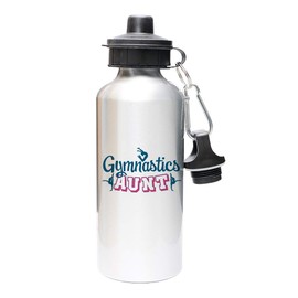 Mystic Sloth Gymnastics Family 20oz Aluminum Water Bottle with Carabiner and TWO Lids (Silver, Aunt)