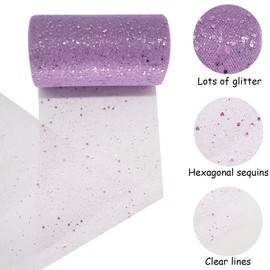 Glitter Sparkling Tulle Rolls, 6 Inch 50 Yards (150FT), Sequin Fabric Ribbon, Spool Netting for Wedding Tutu Skirt Gift Wrapping Party Decoration Supplies (Lavender)