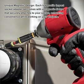 Jiawu 4PCS Low Profile Impact Socket Adapter Set, 3/4in-1in 1/2in-3/4in 1/2in-3/8in 1/4in-3/8in Drive Ratchet Adapter Set, Carbon Steel, Compatible with Multiple Tools