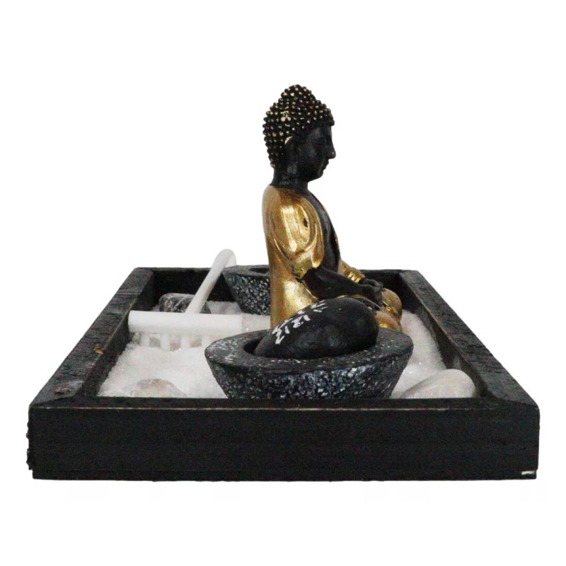Golden Robe Buddha Monk Zen Garden With Pebbles Sand And