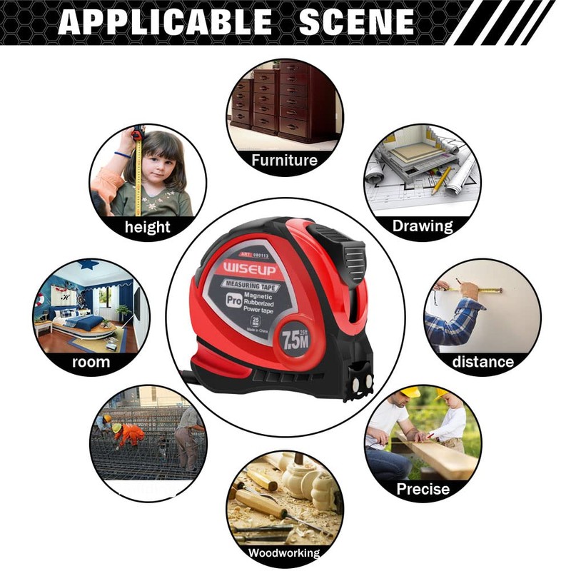 WISEUP Industrial Magnetic Tape Measure with Fractions 1/8 and Metric,Easy